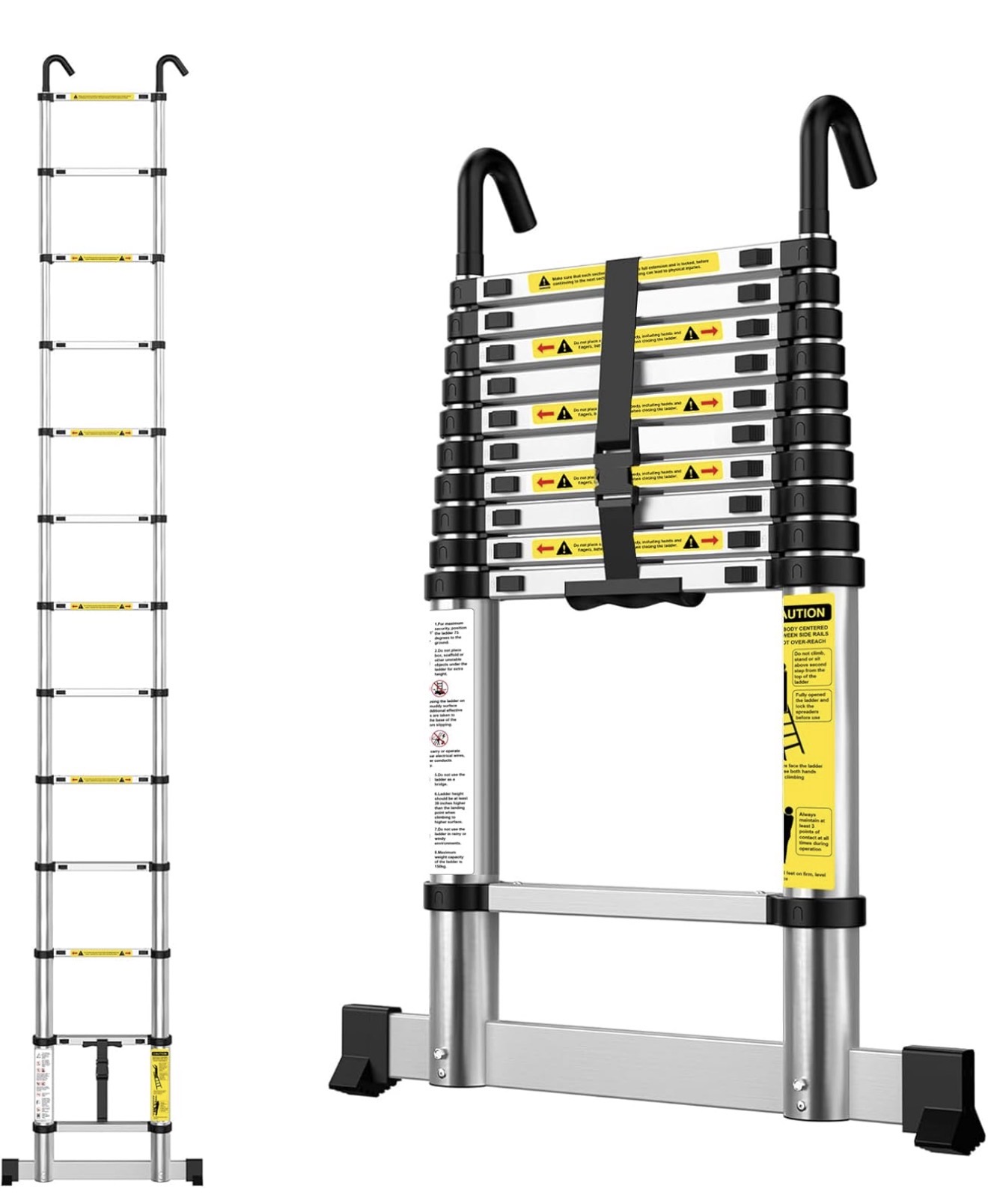 Telescopic ladder 3.8m aluminium extension loft ladder with stabilizer bar