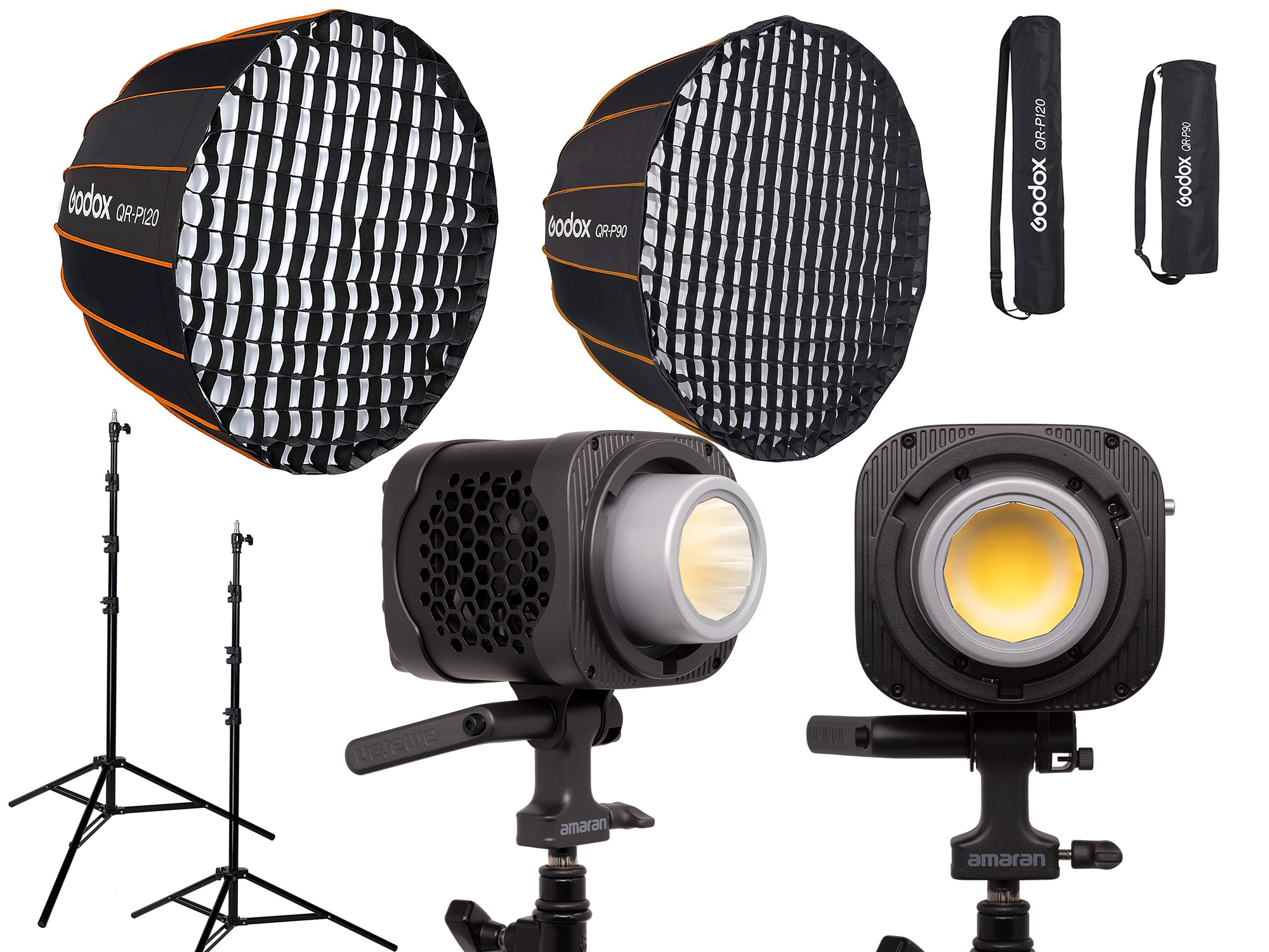 2 x studioljus m parabolisk softbox & stativ
