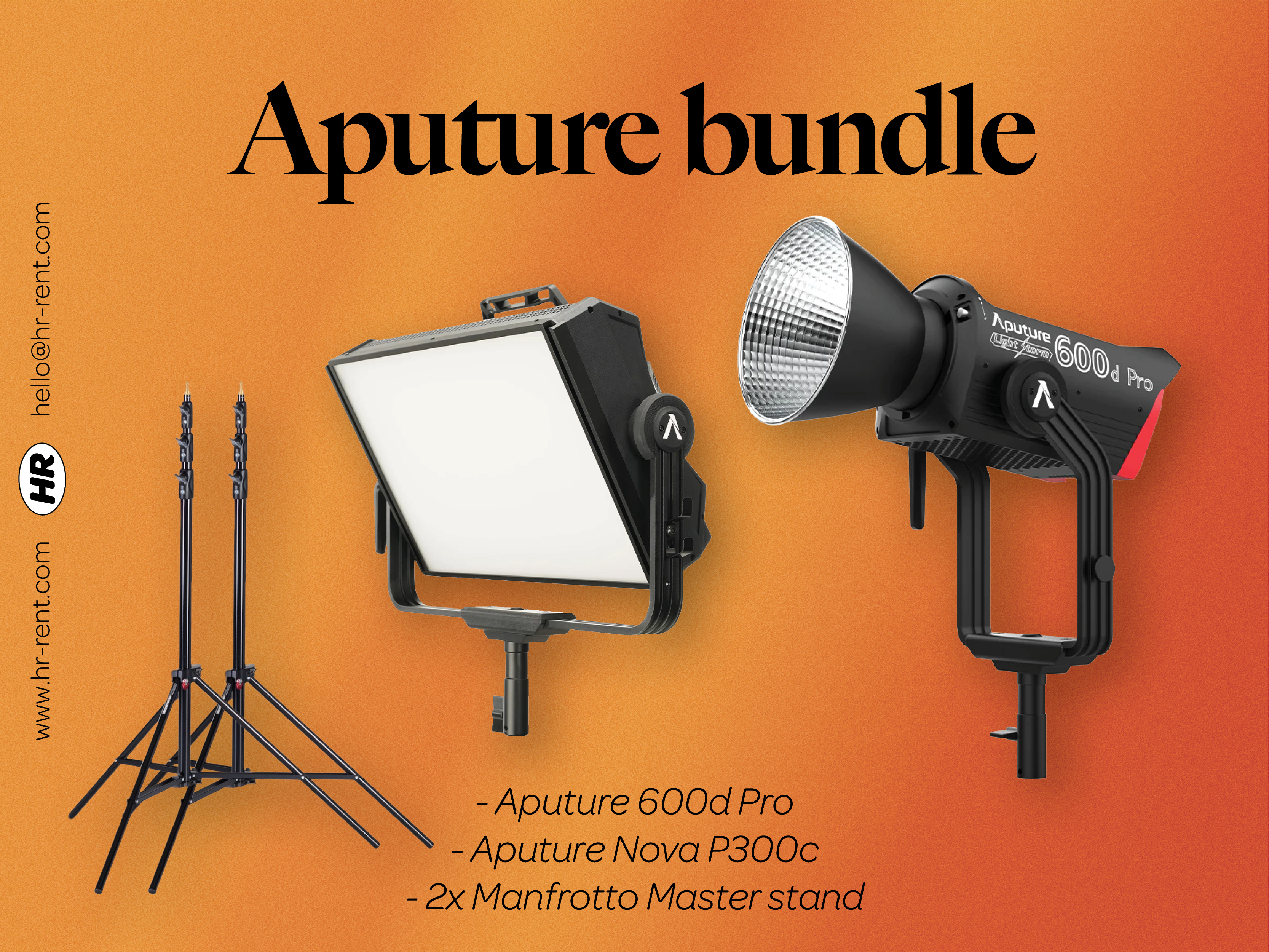 Aputure nova p300c + aputure 600d pro + stands