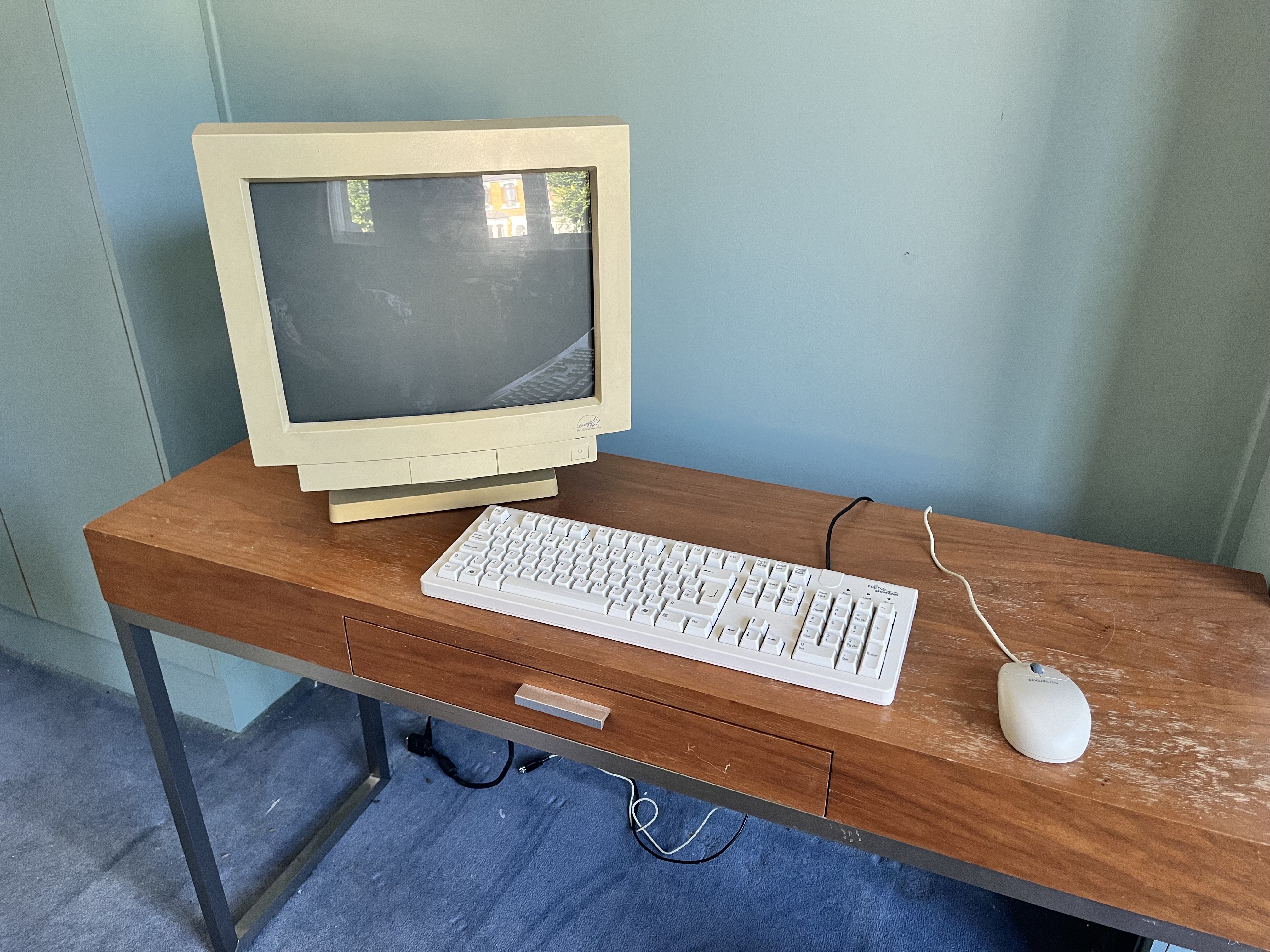 Retro computer crt monitor, mouse and keyboard (prop)