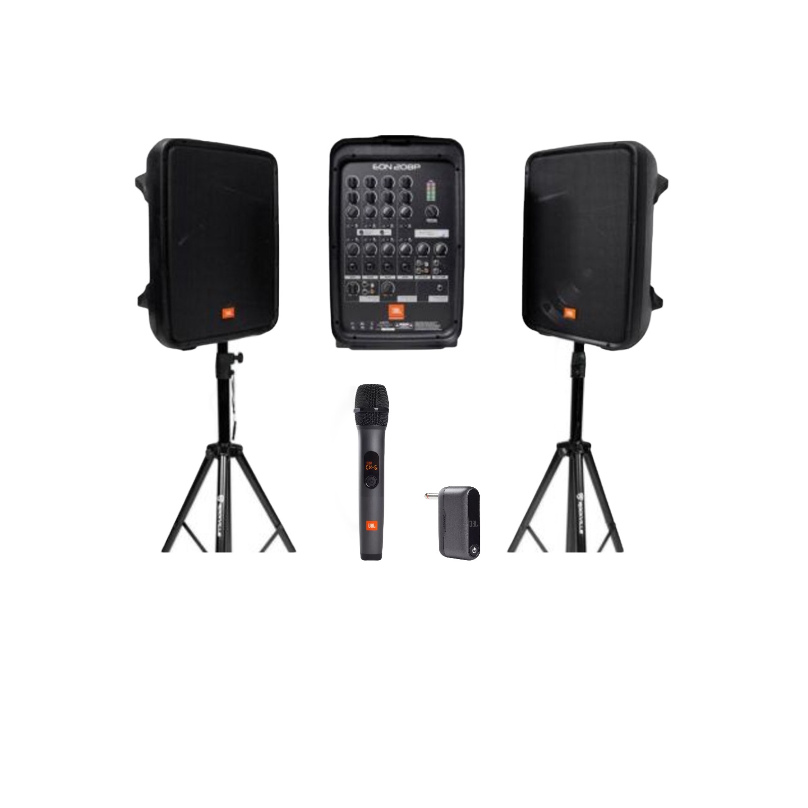 Pa system jbl portable speaker bluetooth + 1x wireless microphone  stands event mixer mic  party eon208p pat tested ✅ 