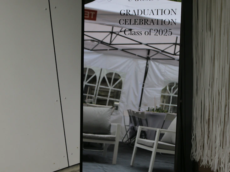 Standing mirror sign with custom vinyl – wedding/event decor