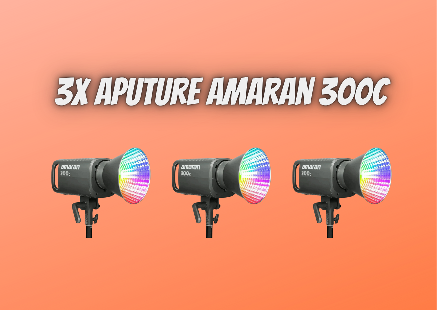 3x aputure amaran 300c rgbww cob led video continuous lighting 300w cct 2500k-7500k bowens mount point-source led 26,580