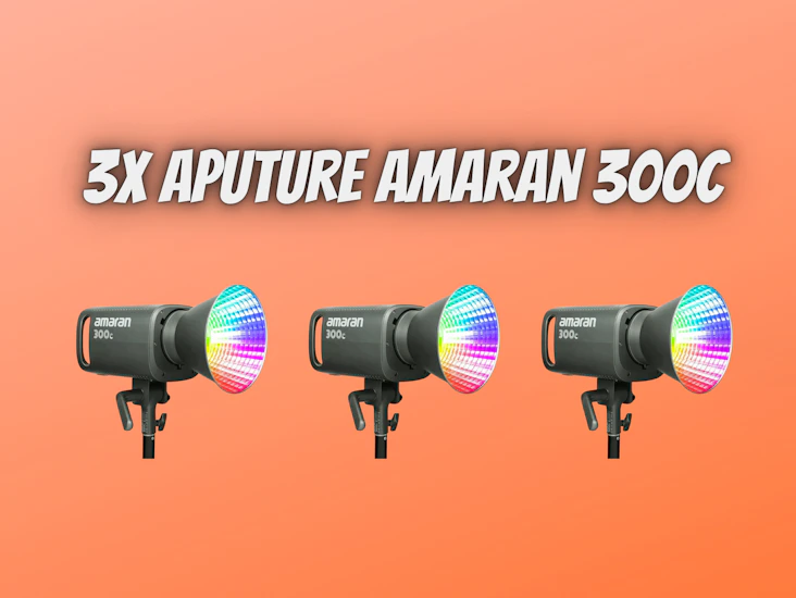 3x aputure amaran 300c rgbww cob led video continuous lighting 300w cct 2500k-7500k bowens mount point-source led 26,580