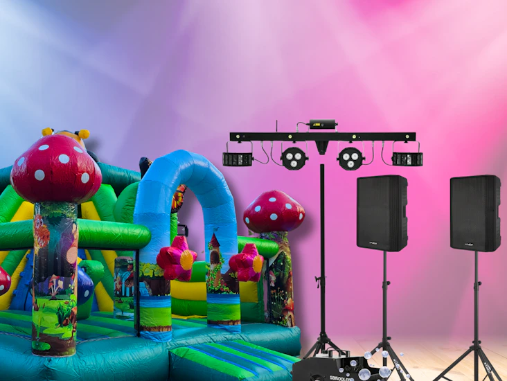 Stora barnkalaspaket (ljus, ljud, såpbubblor, hoppborg)