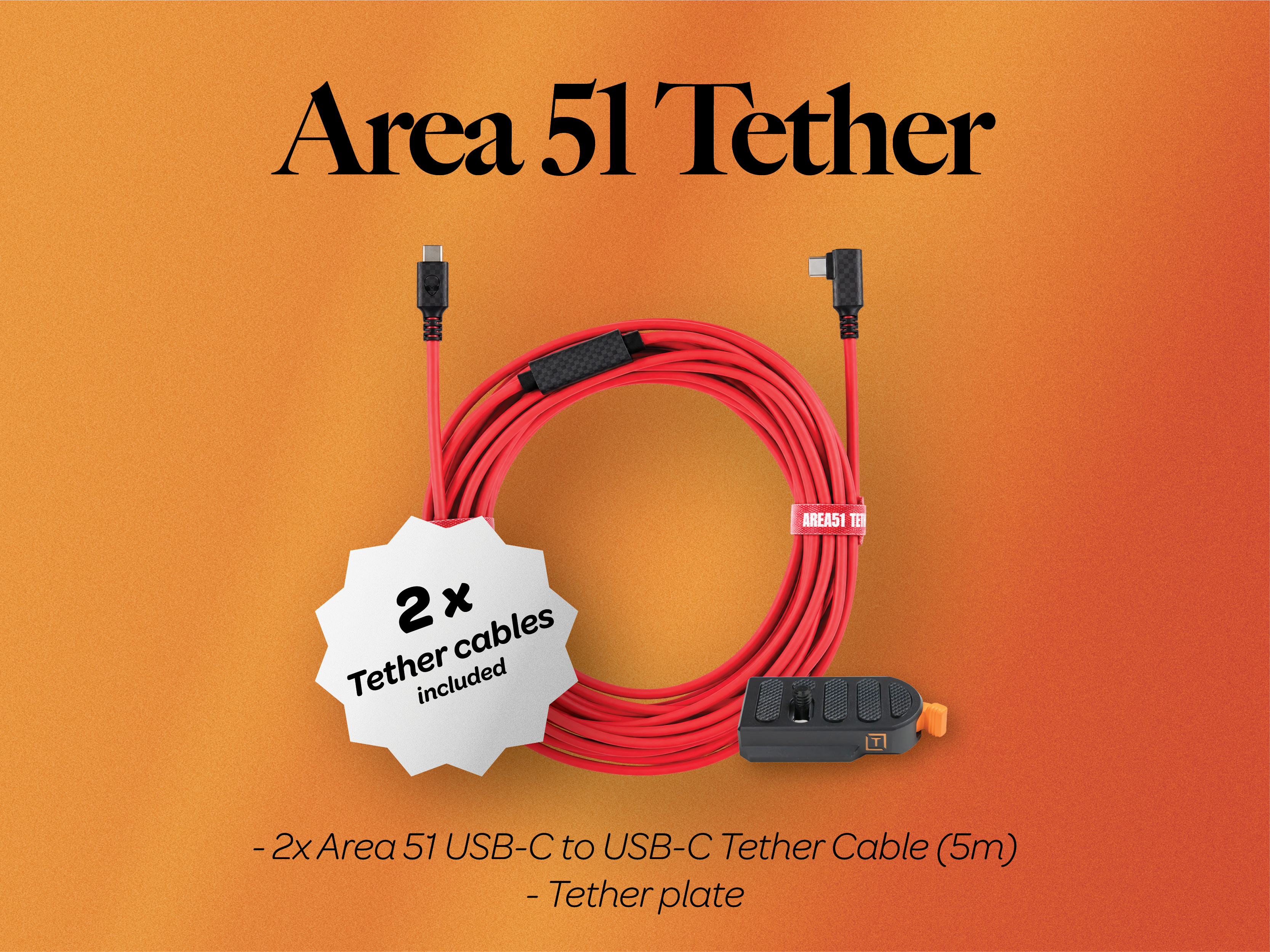 Area 51 usb-c to usb-c tether cable (1 main + 1 backup)