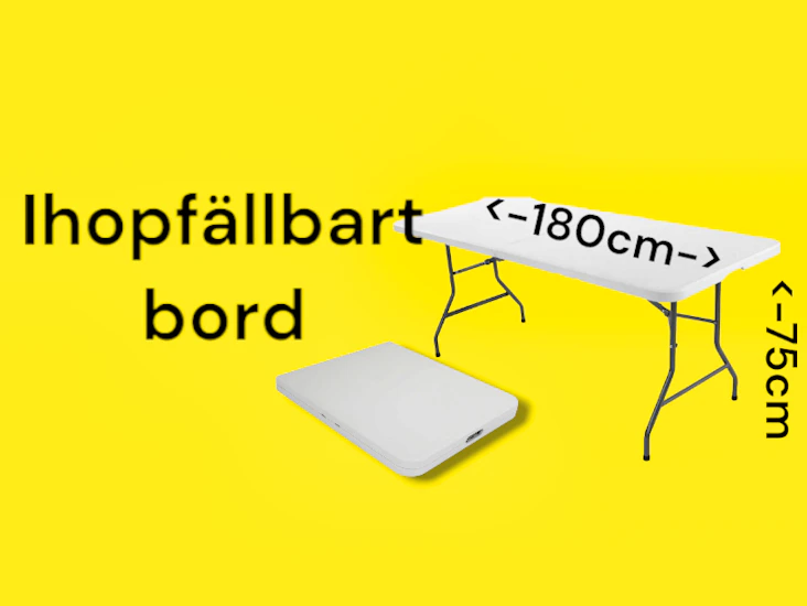 Bord ihopfällbart 180×75 cm "dygnshyra"