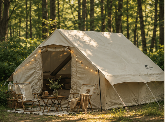Oppusteligt glamping-telt til leje – 12 m² 4-6 personer