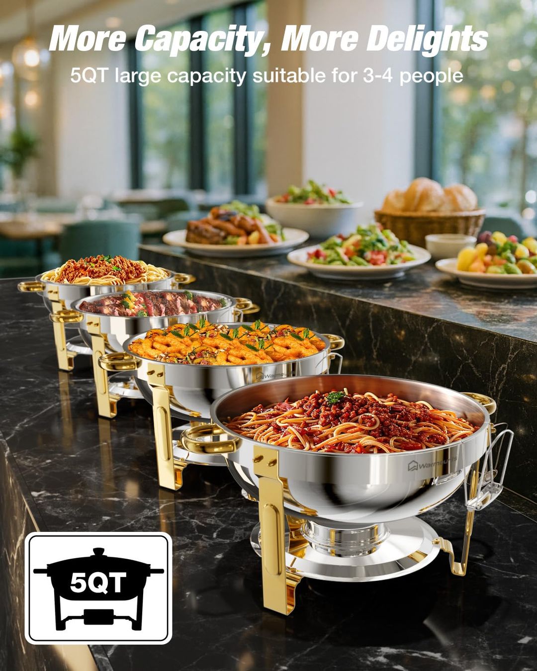 10x war mount gold & silver chafing dish buffet set round food warmer with lid holder 