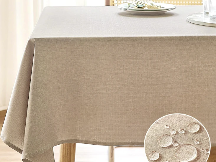 2ct. beige tablecloth, faux linen, party supplies, covers 6ft table
