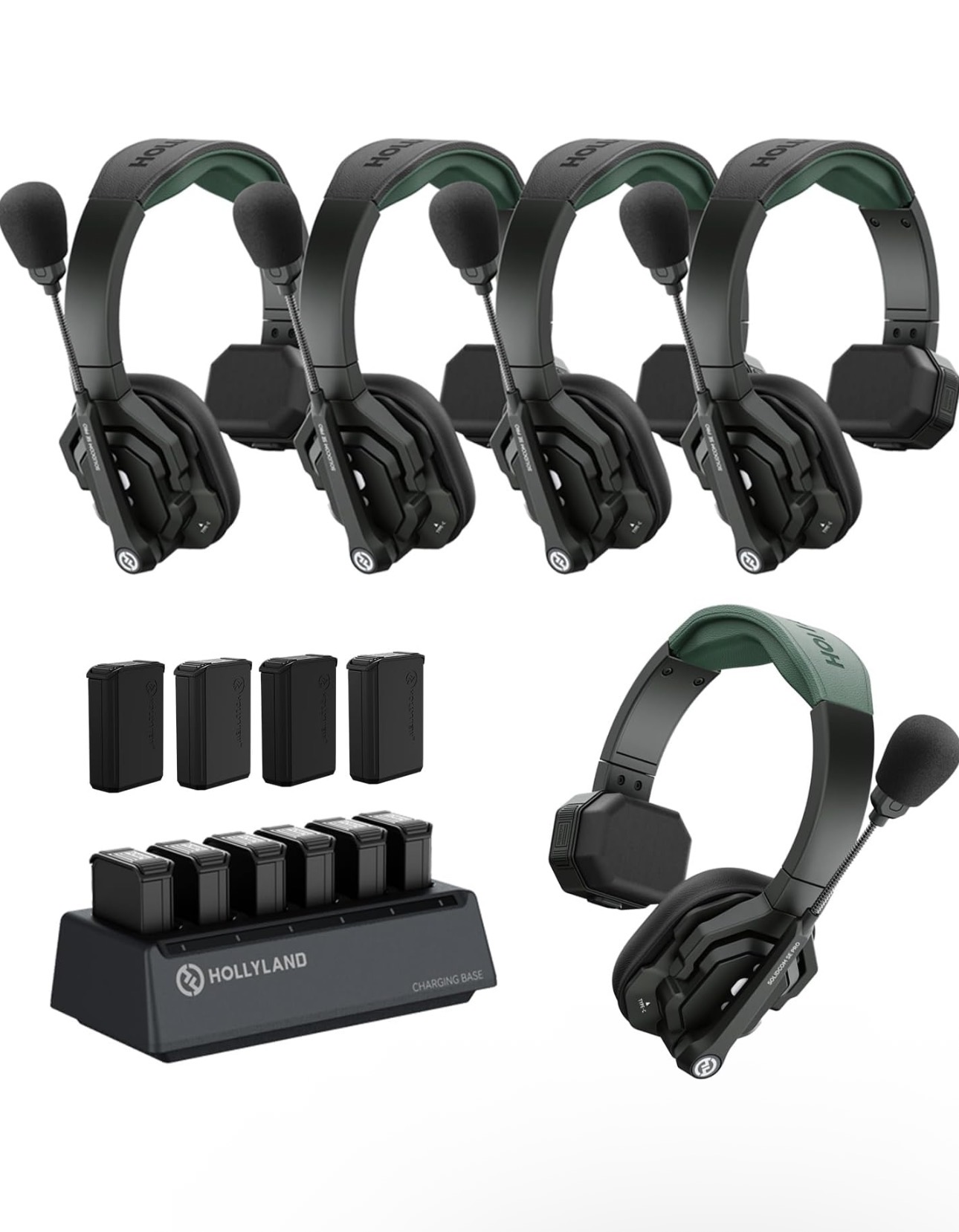 Hollyland solidcom se pro 5x head sets 10x batteries 4-user enc noise cancellation wireless intercom headset system