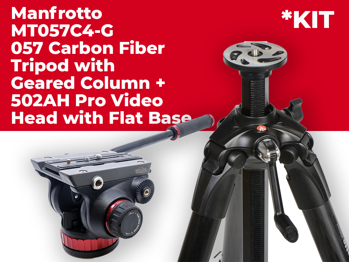 Manfrotto mt057c4-g 057 carbon fiber tripod with geared column and 502ah pro video head with flat base