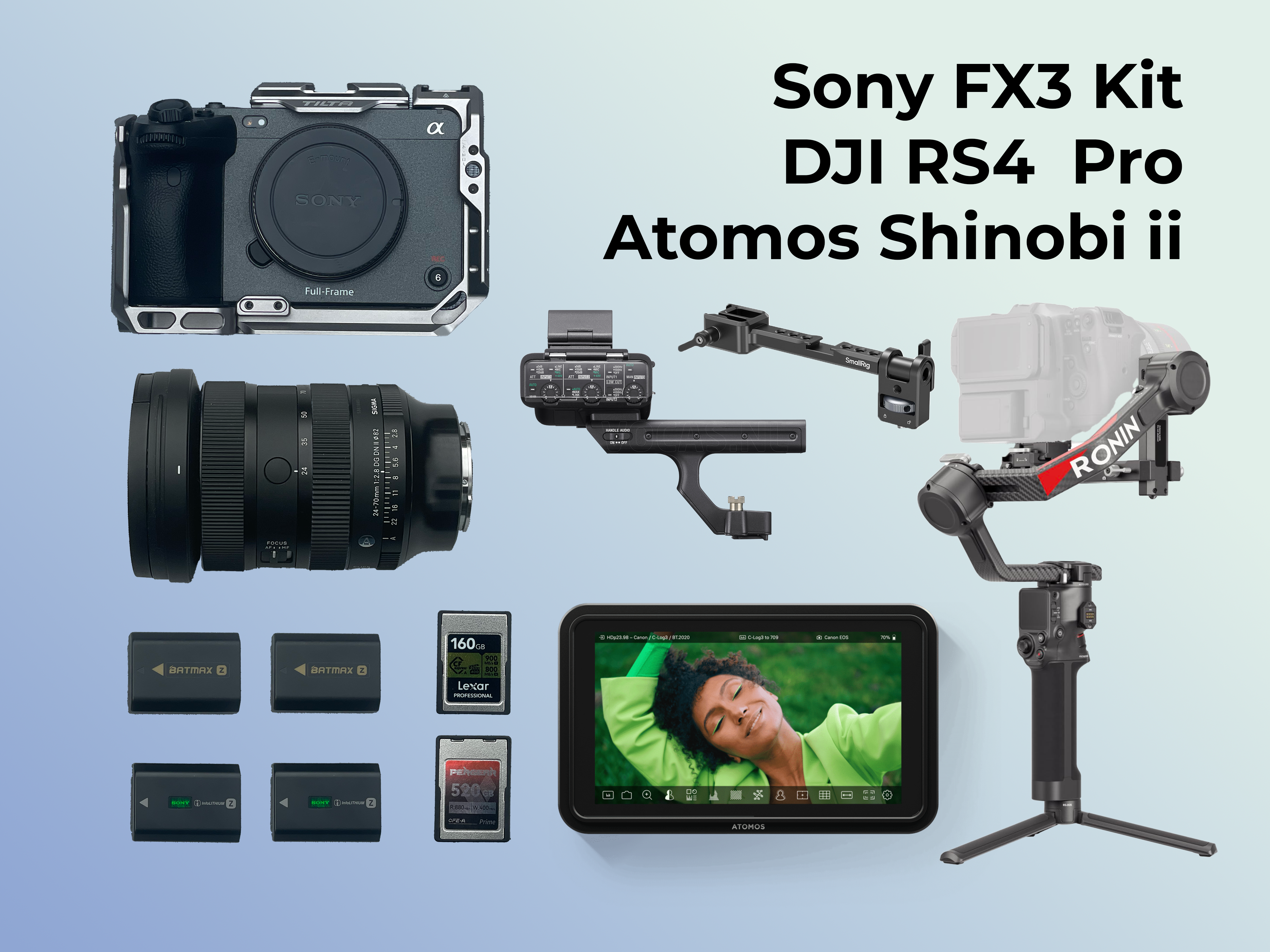 Sony fx3 kit + rs4 pro gimbal & atomos shinobi ii monitor