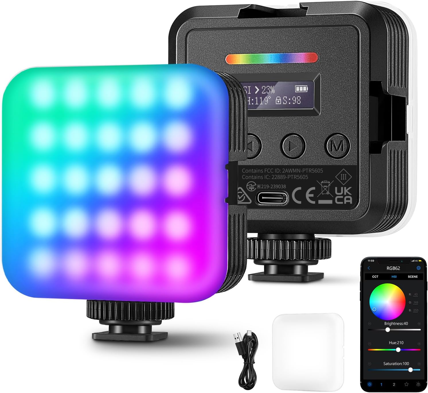 Neewer rgb62 rgb magnetic camera light with enhanced app control
