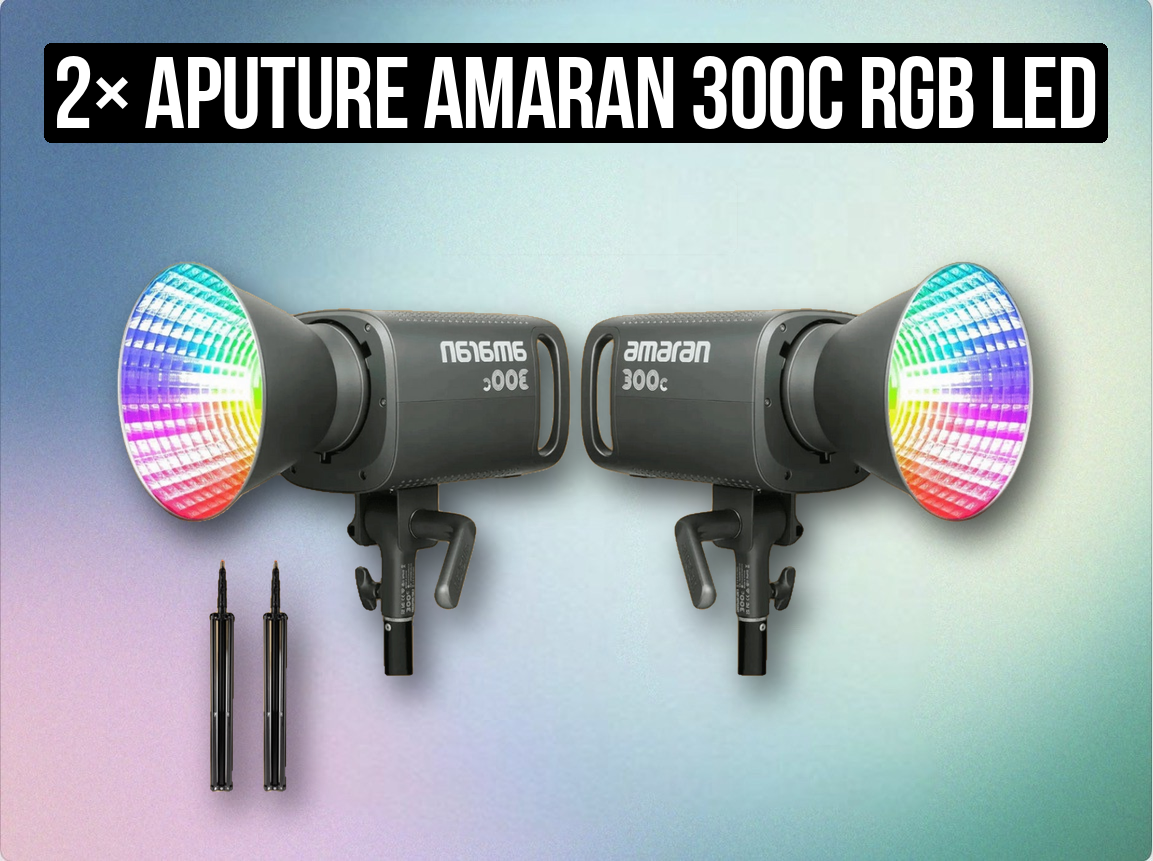 2× aputure amaran 300c rgb led video lights | rgbww colour studio lighting kit with 2× light stands & power supplies (like “aputure 300d / 300c”)