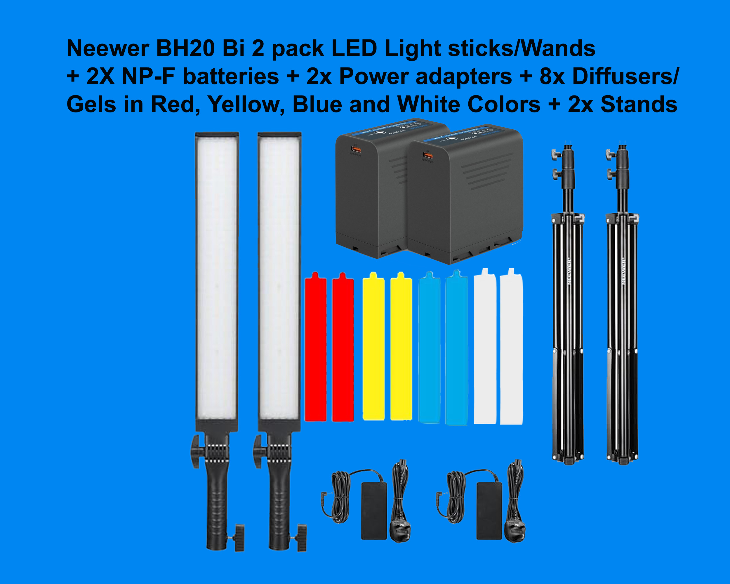 Neewer bh20b 2 pack led video light stick/wand kit