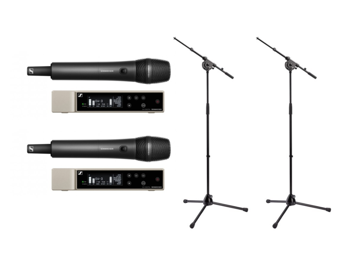 2x sennheiser ew-d  wireless microphone handheld with k&m 21010 microphone stand