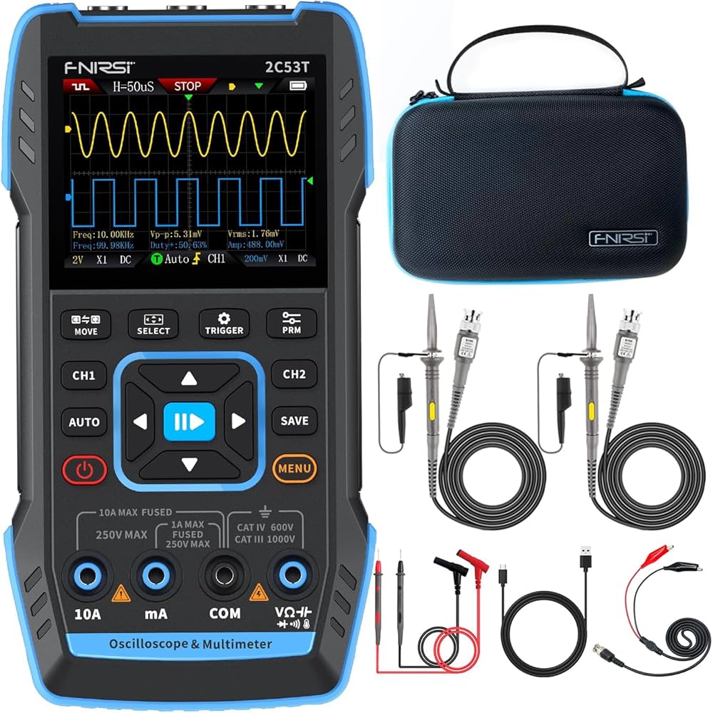 Fnirsi 2c53t 3 in 1 oscilloskop, multimeter och signalgenerator