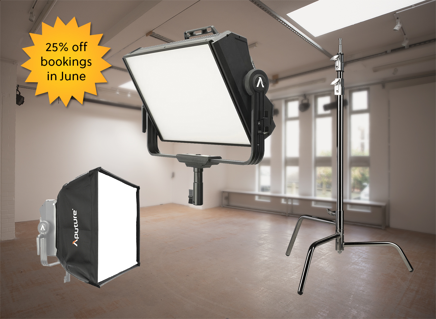 Aputure nova p300c rgbww video light – with softbox and c-stand