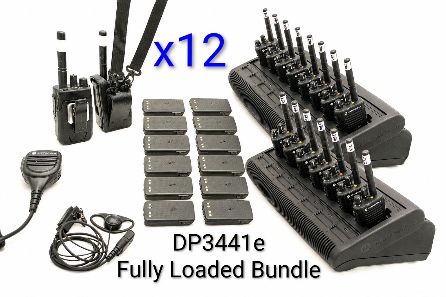 Motorola dp3441e 12 way comms kit with licence. choice of cases and accessories. (uhf set wireless two-way radios/walkie talkies in peli case) [collection from avery hill]
