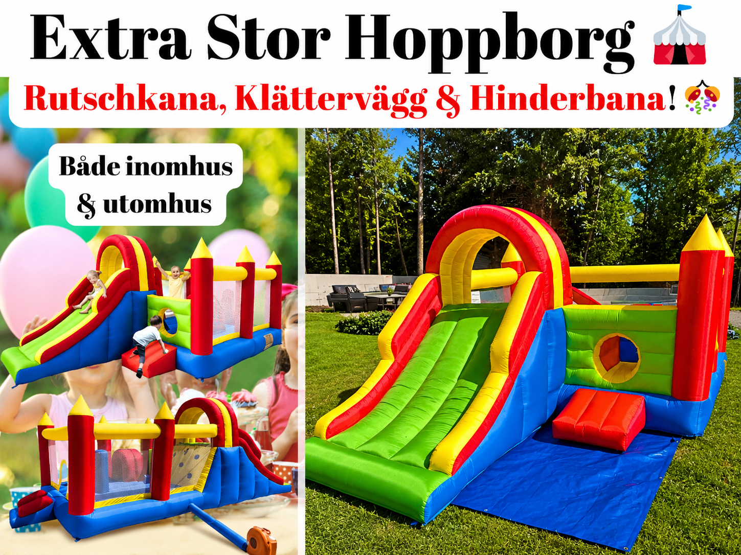 🎪💨 xxl hoppborg – med stor rutschkana, klättervägg och hinderbana! 🎉🎈