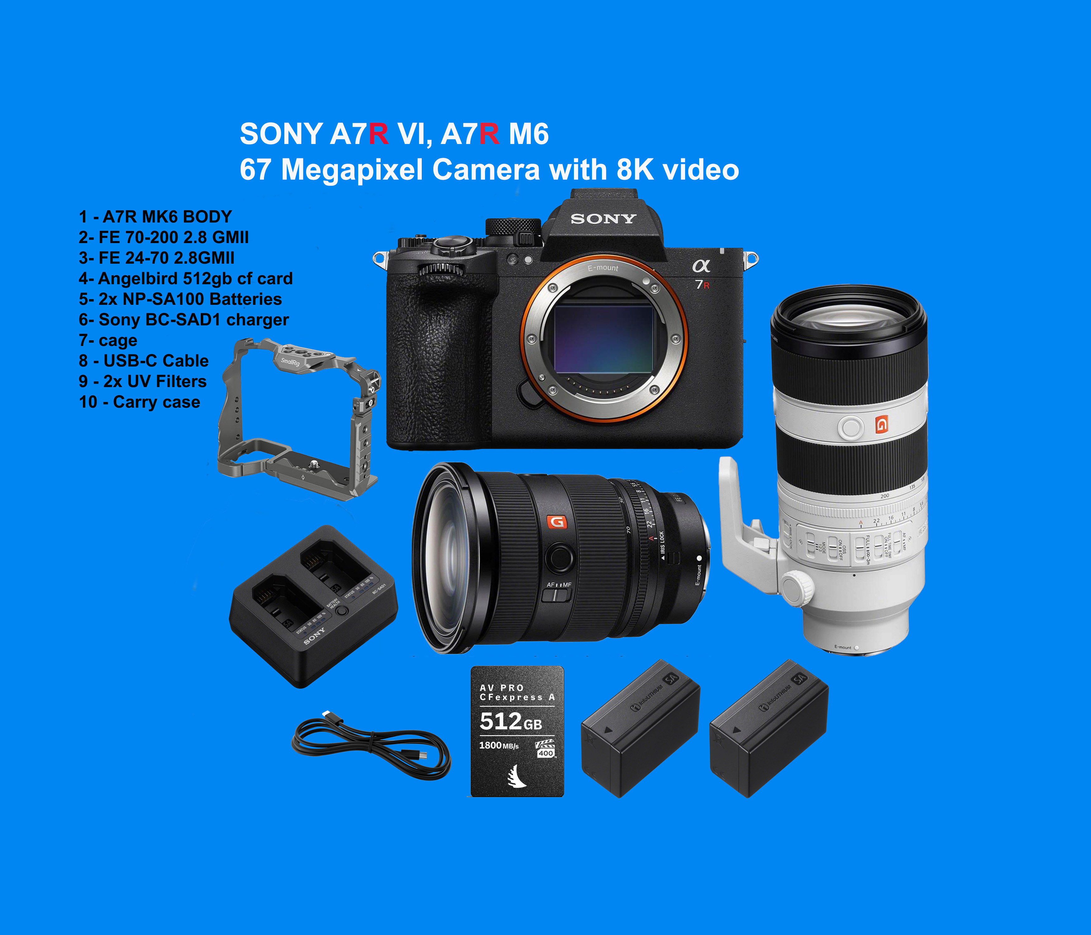 Sony a7r vi, sony a7rvi, sony a7r m6, sony a7rmk6 plus fe 24-70 2.8gmii and fe 70-200 2.8gmii