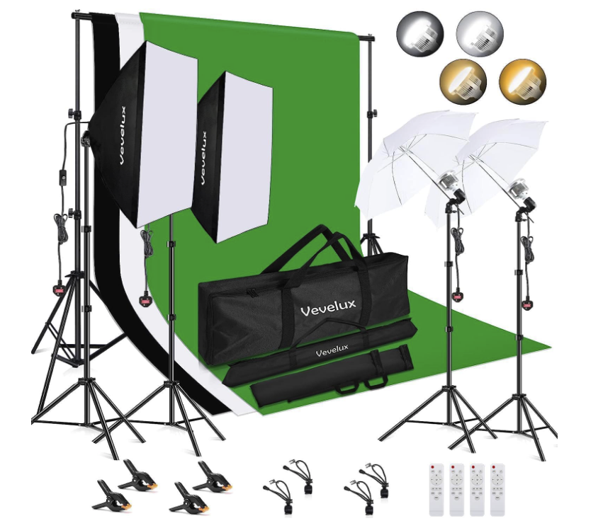 Photo studio lightning kit with umbrella and soft light 