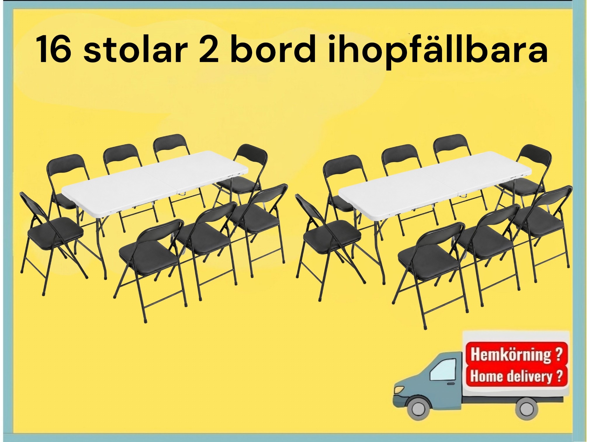 Stolar och bord 16+2 ihopfällbart paket dagshyra