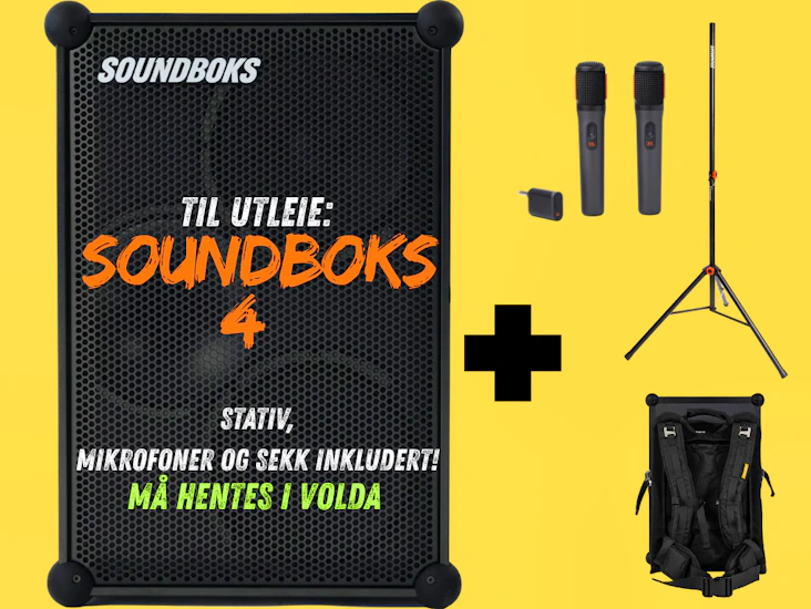 Lei en soundboks 4 – med stativ, mikrofoner og sekk inkludert! (volda)