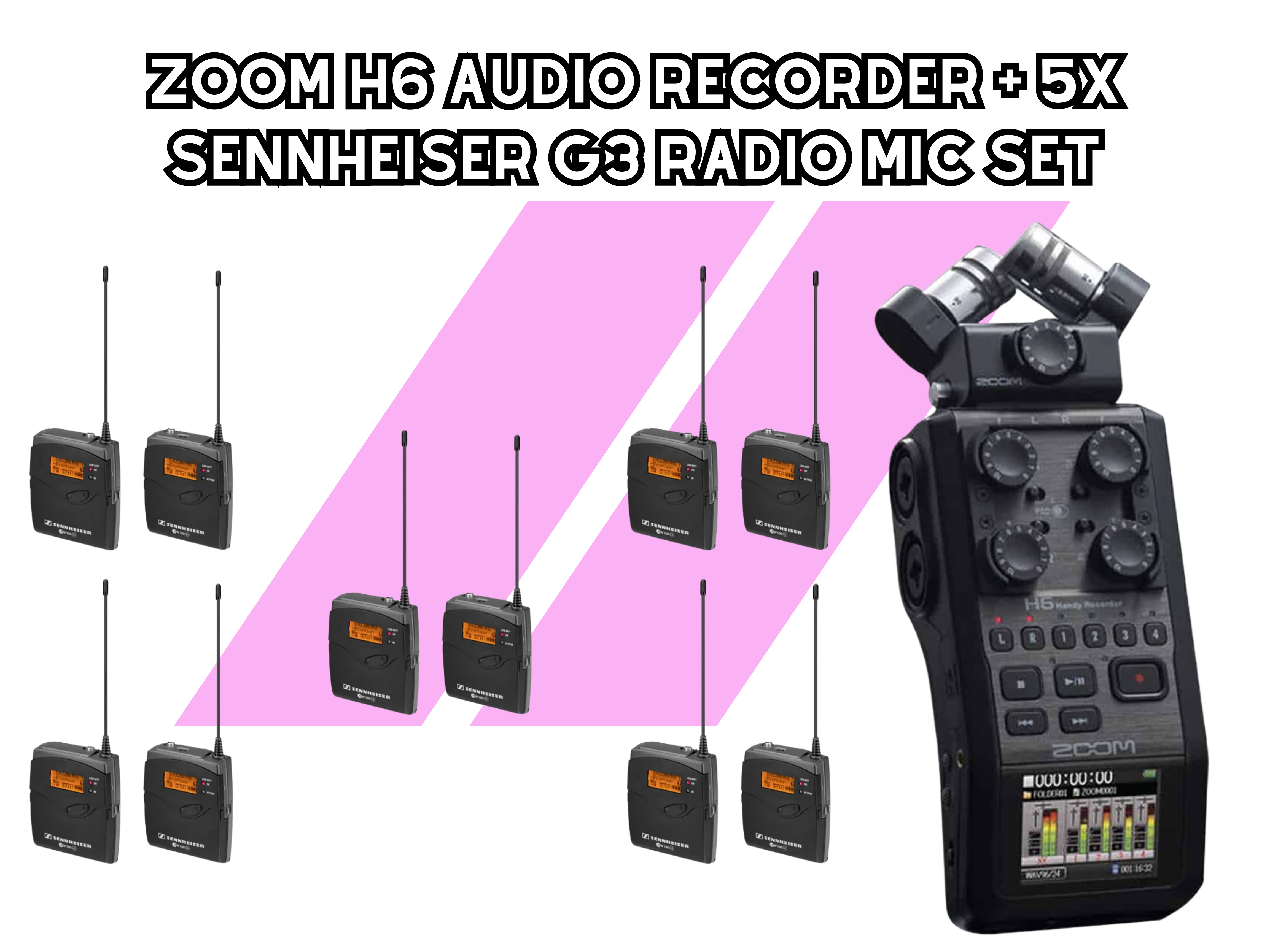 Zoom h6 audio recorder + 5x sennheiser g3 radio mic set