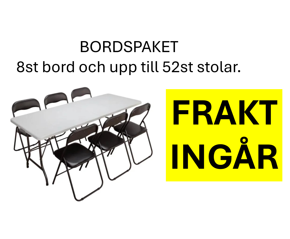 Bordspaket 52personer. 8st bord och 52st stolar. utkörning och hämtning ingår.