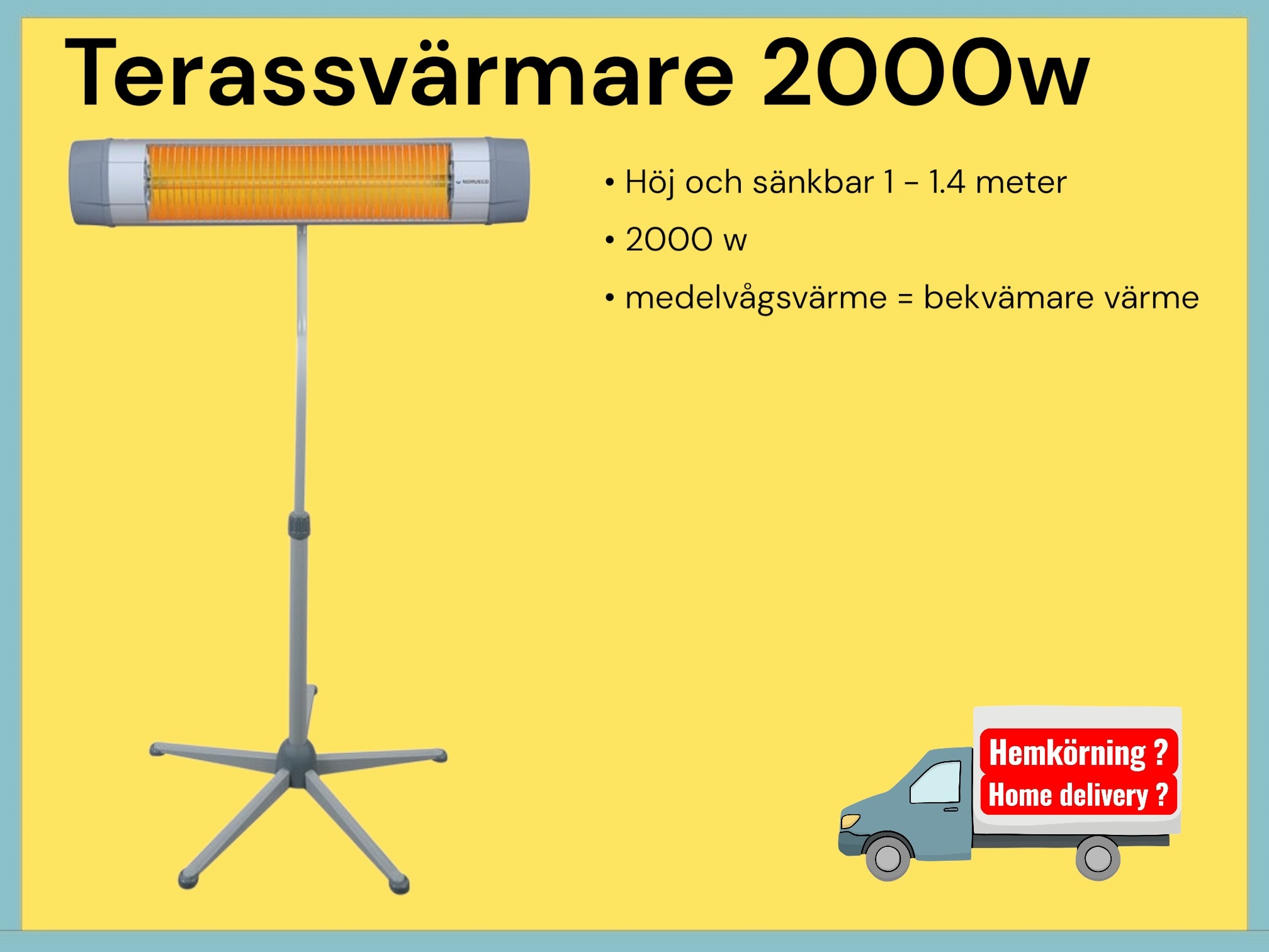 Terassvärmare inkl stativ 450 - 2000w kraftfull