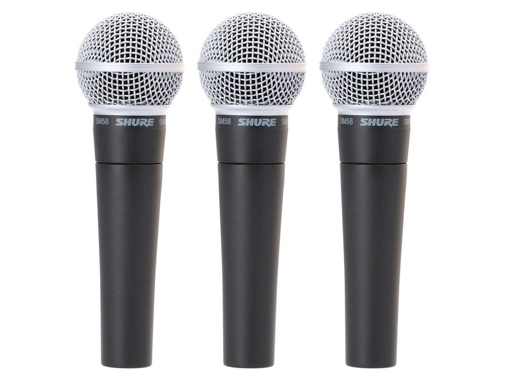 3 x sm58 mics (with optional leads/clips/stands)