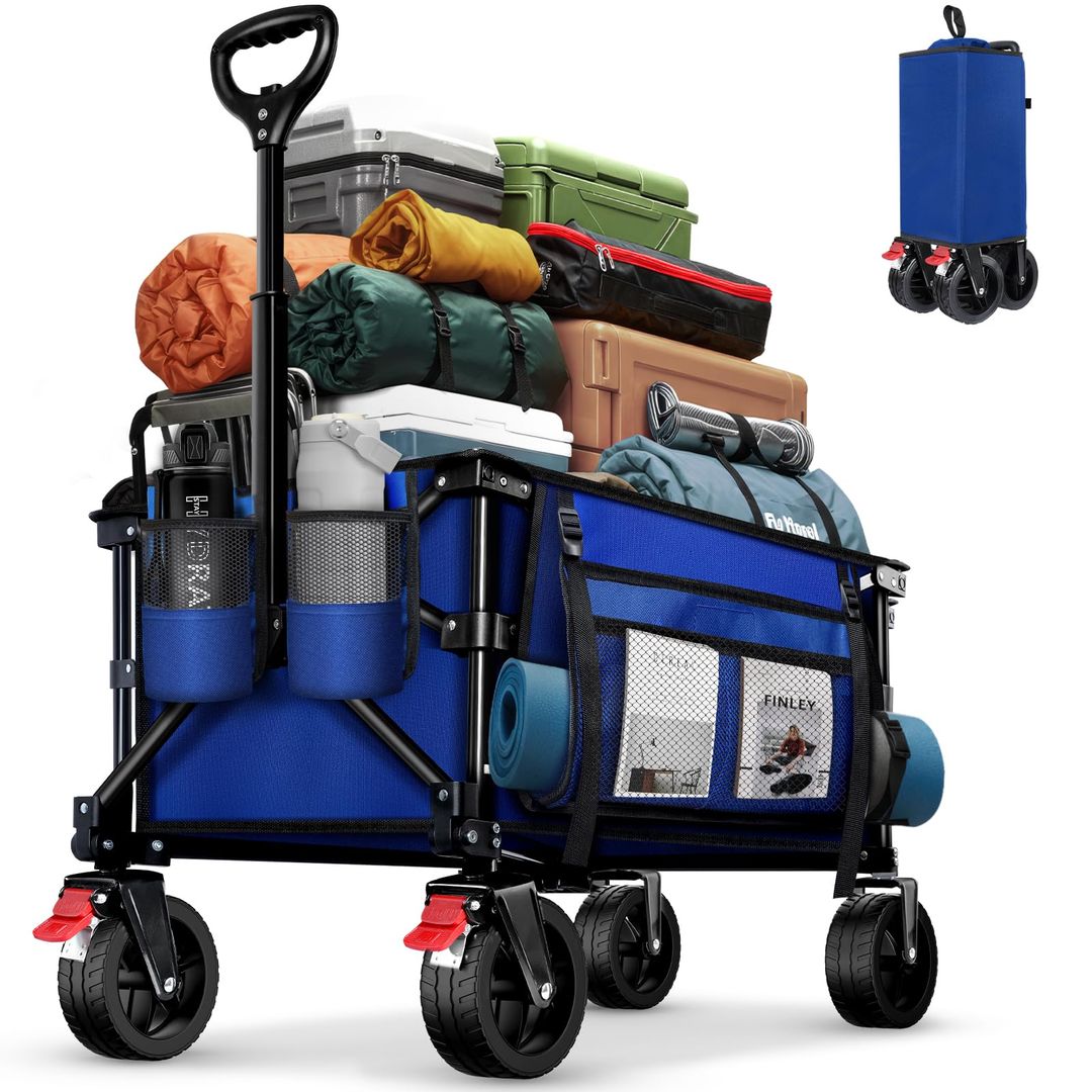 Foldable all-terrain wagon xxl with brakes side pocket drink holder 100kg 130l – 130l