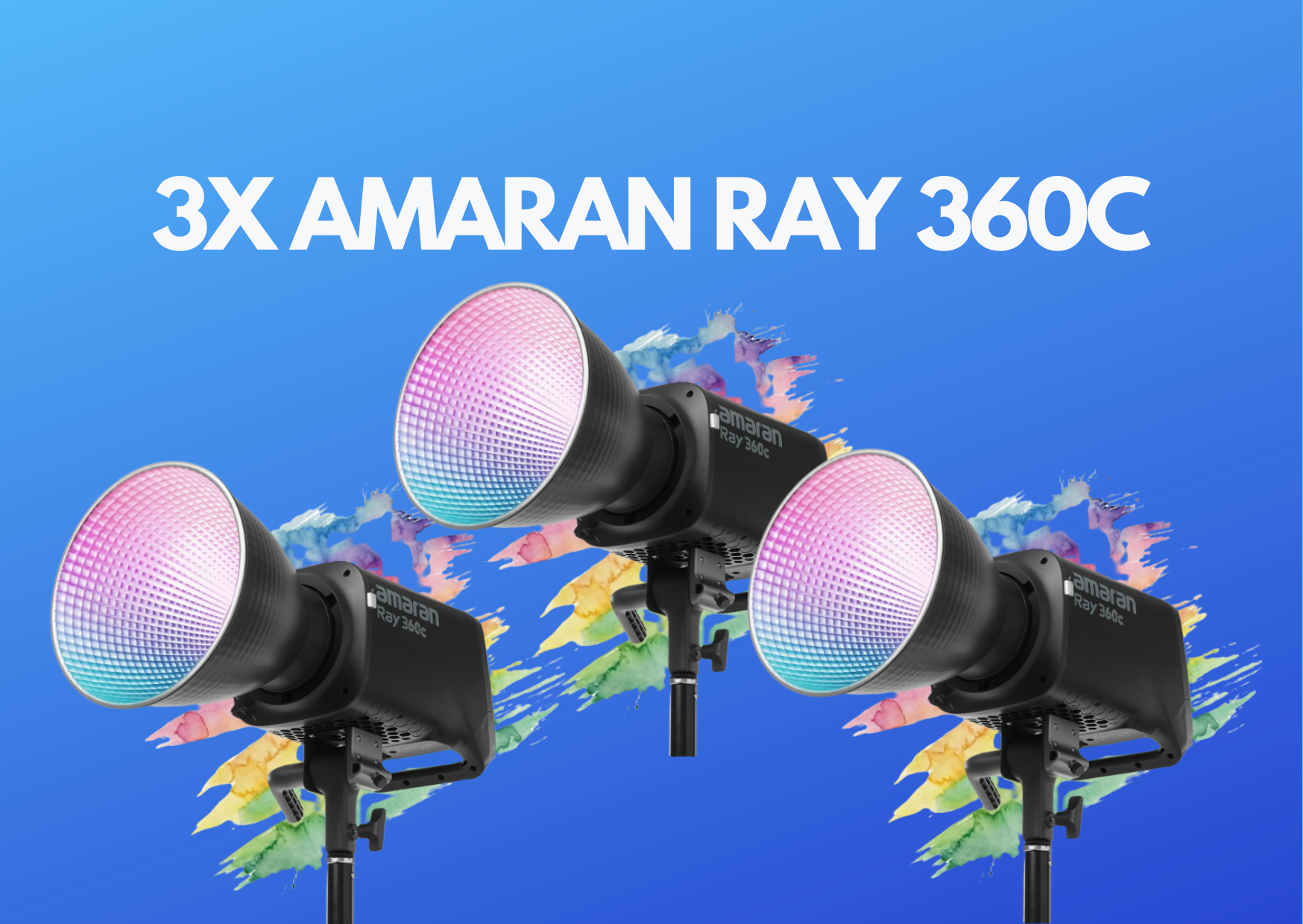 3x amaran ray 360c 360w rgbww full-color led video light, gb