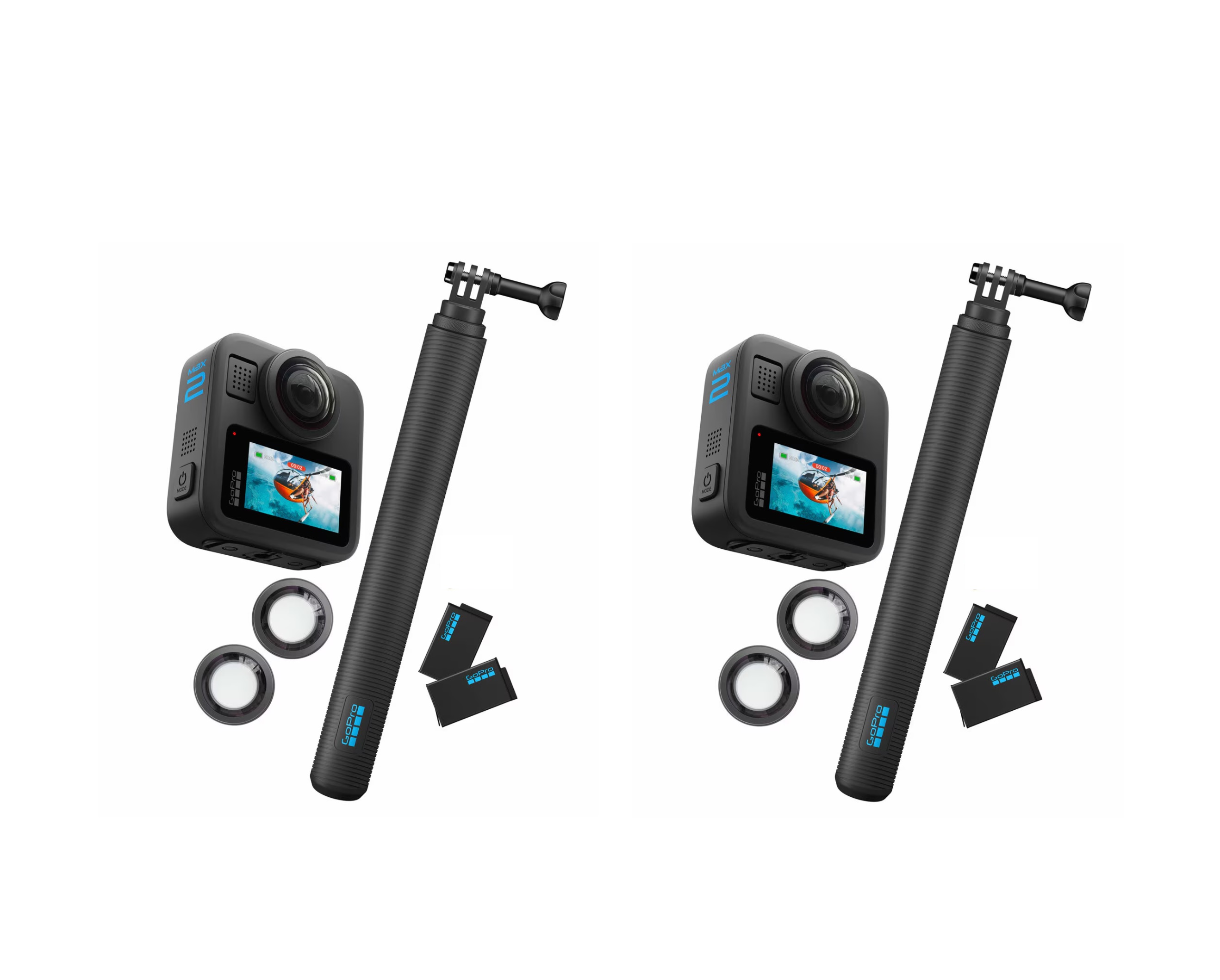2x gopro max2: true 8k 360 action camera + 2x pole 