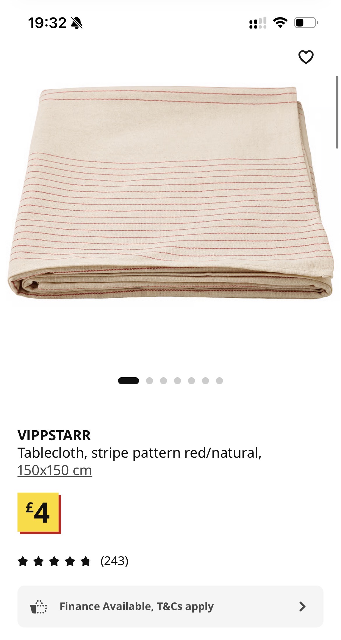 Vippstarr tablecloth x6, stripe pattern red/natural, 150x150 cm