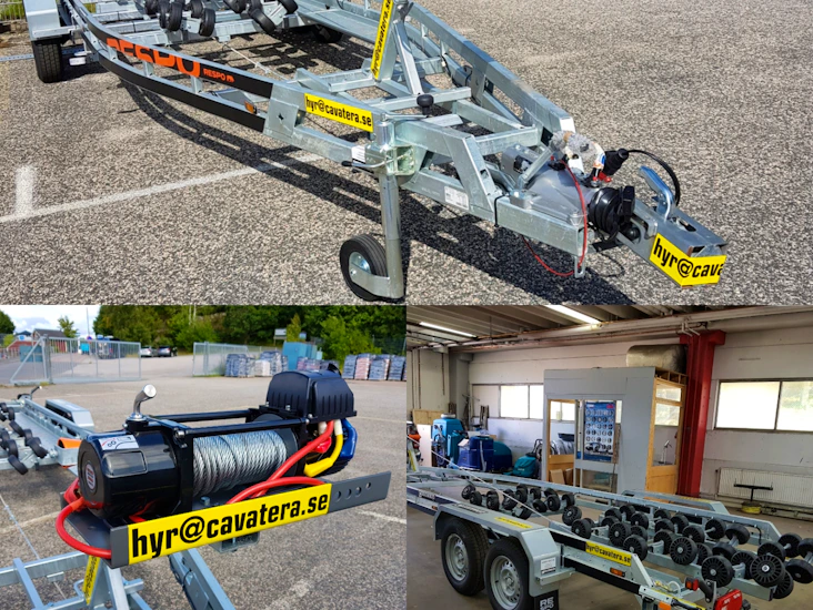 Båttrailer, multiroller 3500 kg, boggi, med elvinsch uthyres
