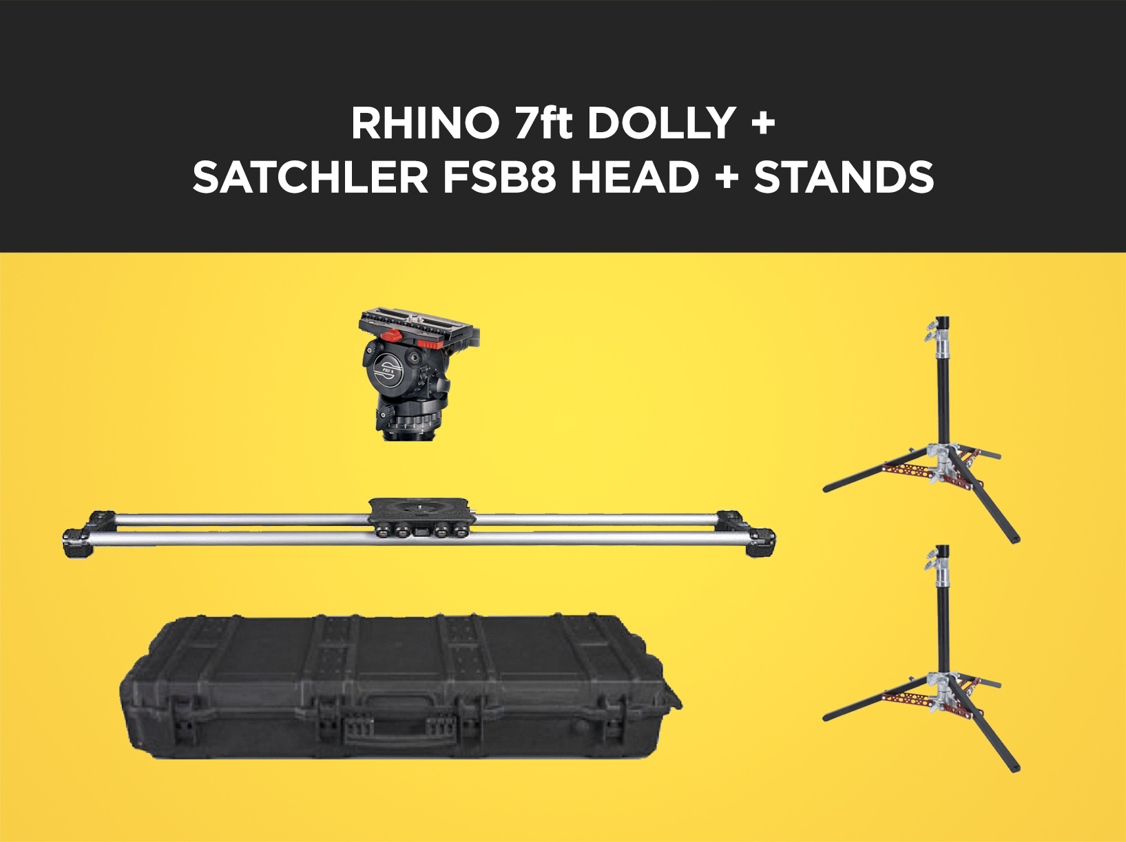 Rhino camera dolly 7ft -10.5ft + sachtler fsb8 tripod head + stands (like dana dolly)