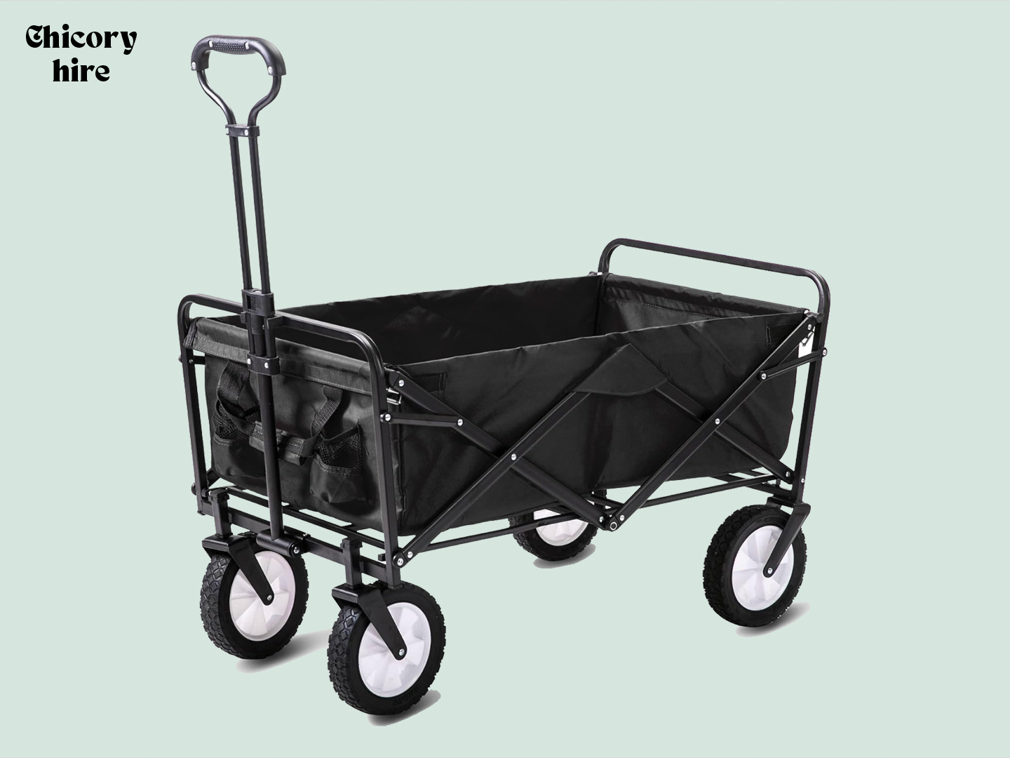 Trolley cart for camping, festivals, beach, holiday - black - collapsable - swivel wheels