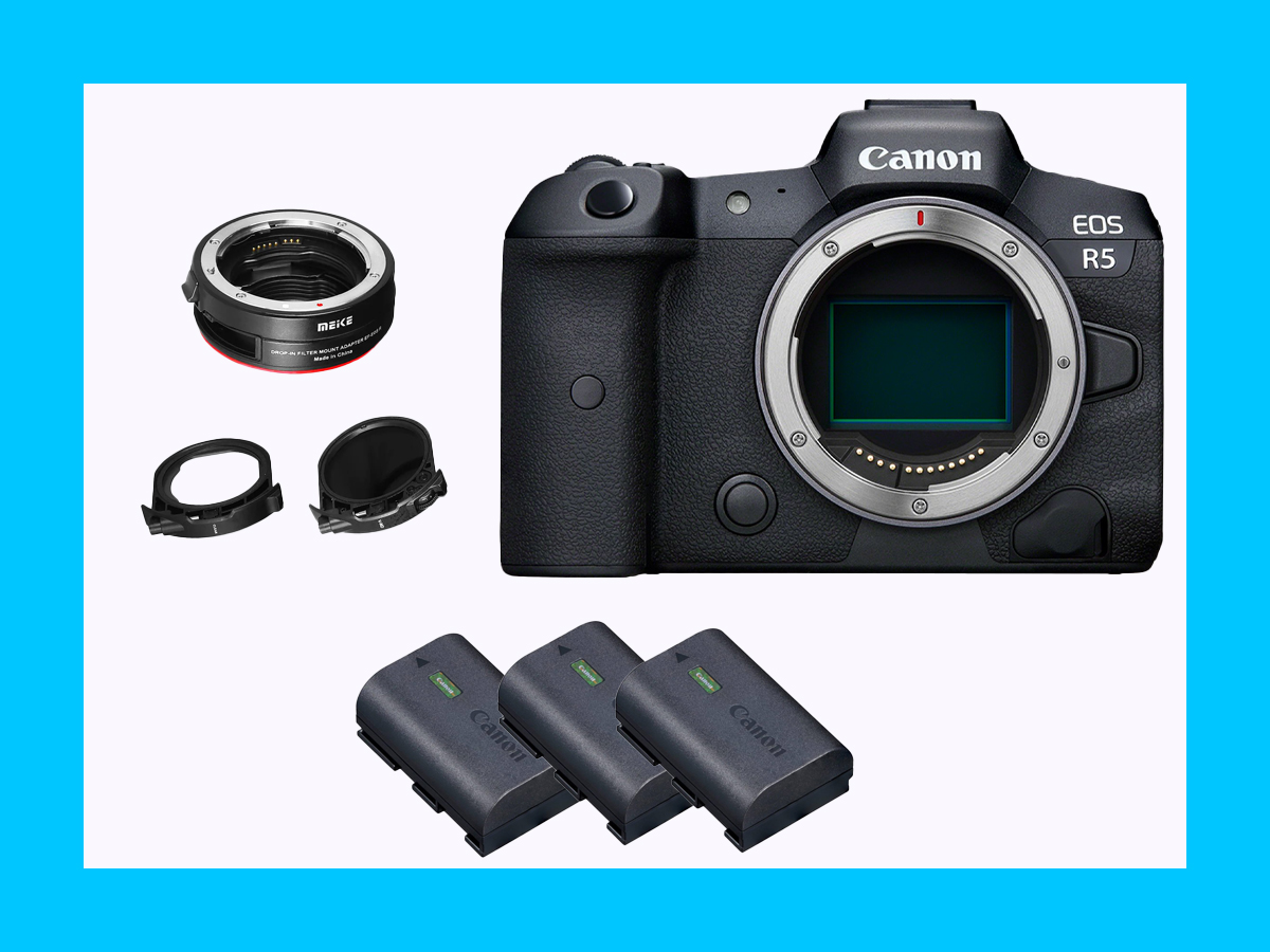 Canon r5 with 3x batteries & ef to rf adapter