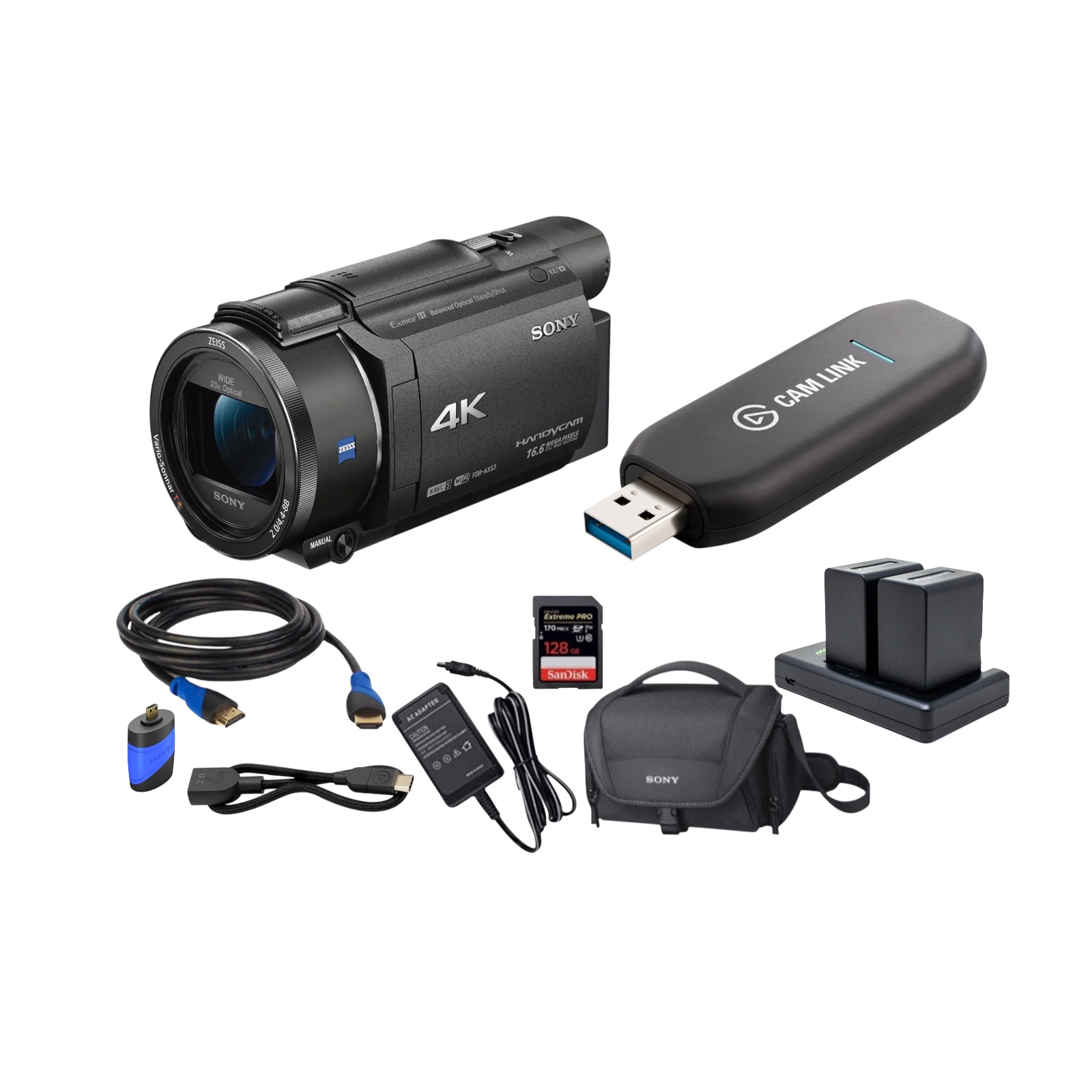 Sony fdr-ax53 4k handycam camera with elgato cam link 4k video capture card live streaming stream