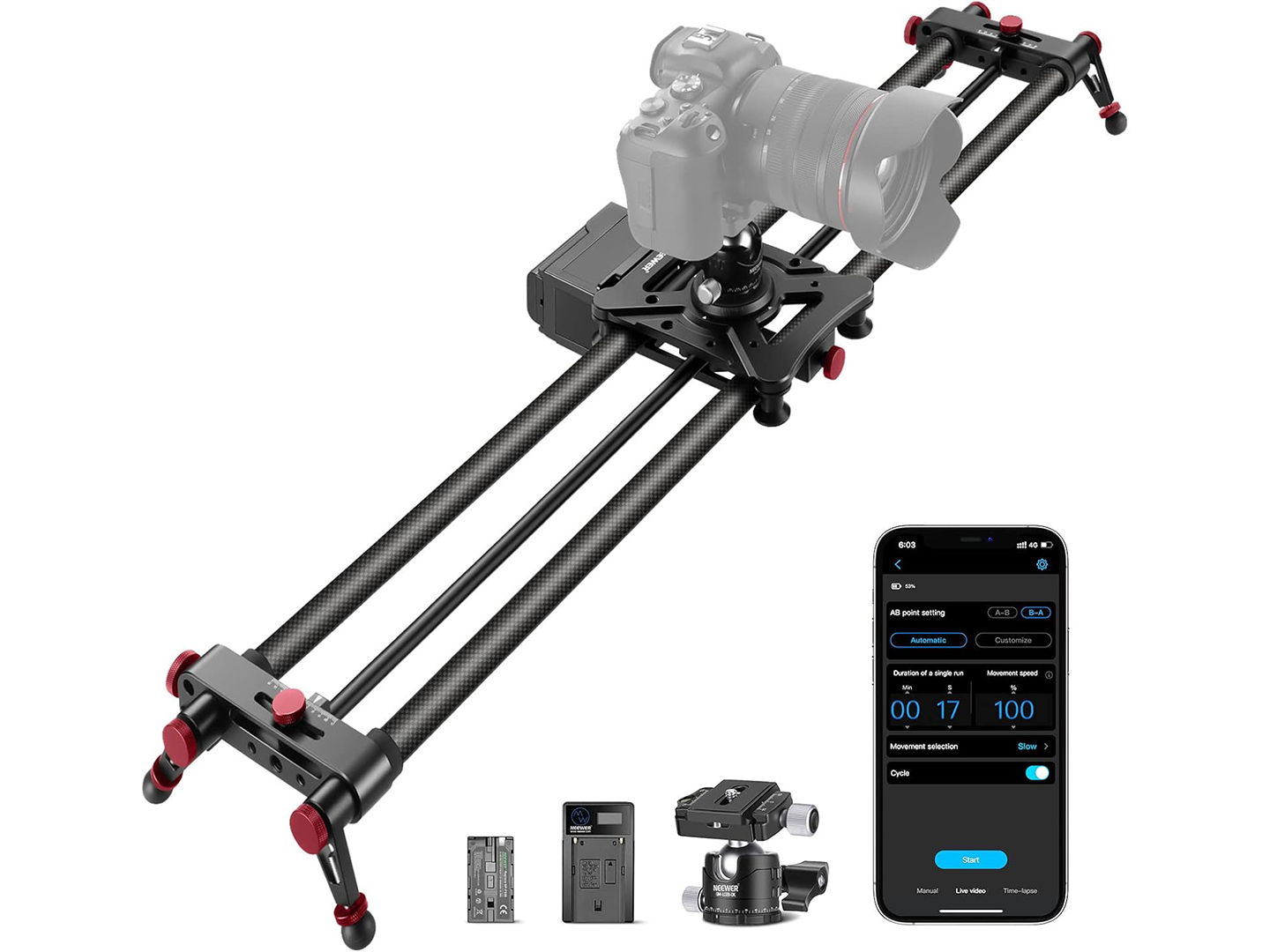 Neewer 120cm motorised camera slider for hire – cinematic slider rental