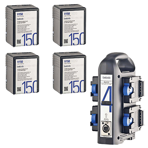 4x bebob v150micro v-mount li-ion battery 150wh + bebob charger usb + d-tap dtap