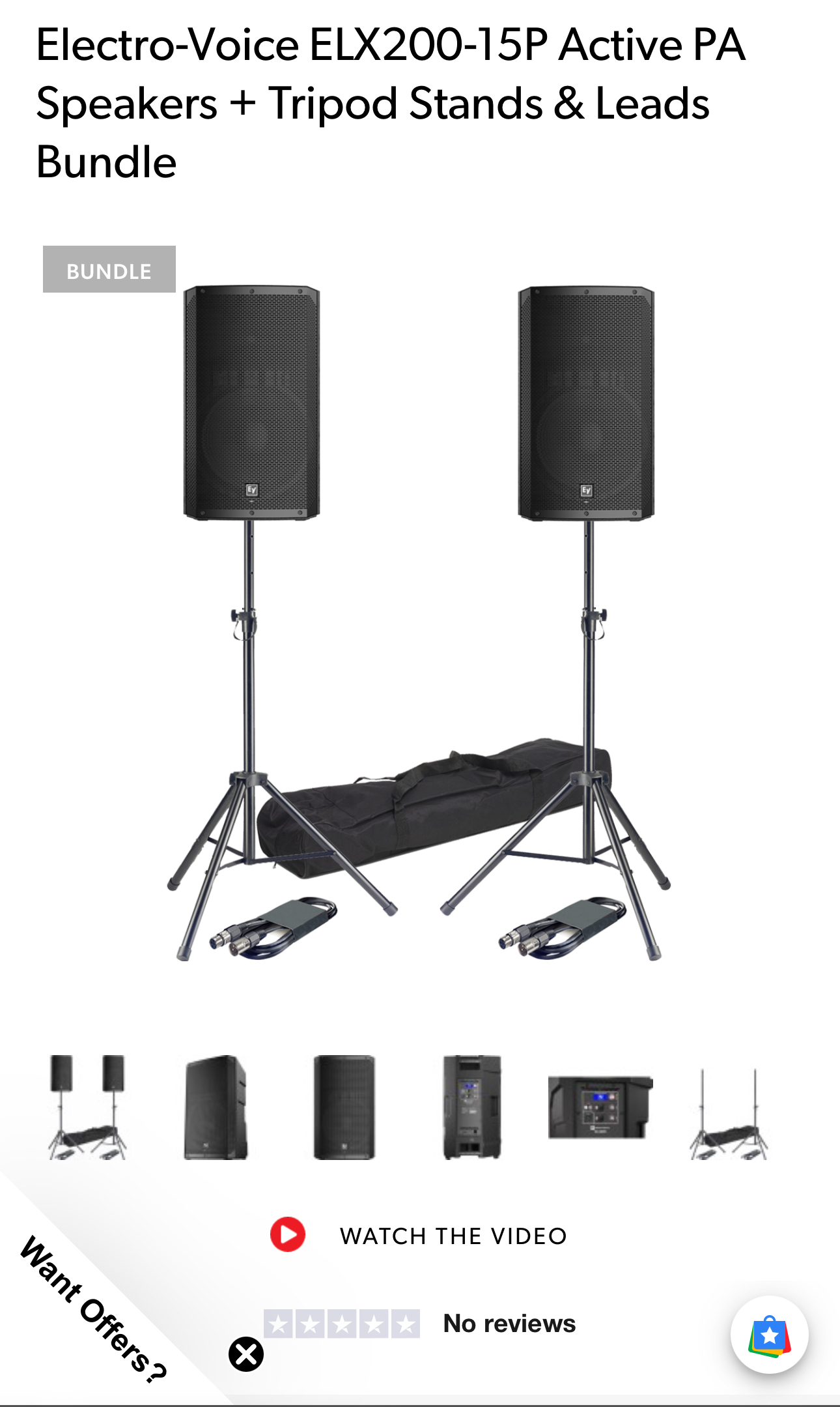  electro-voice (ev) elx200-15p 15'' active pa speaker bundle with stands and cables