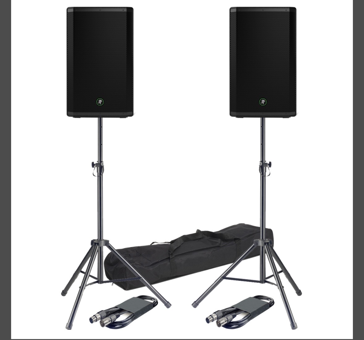 2 large speakers with stands