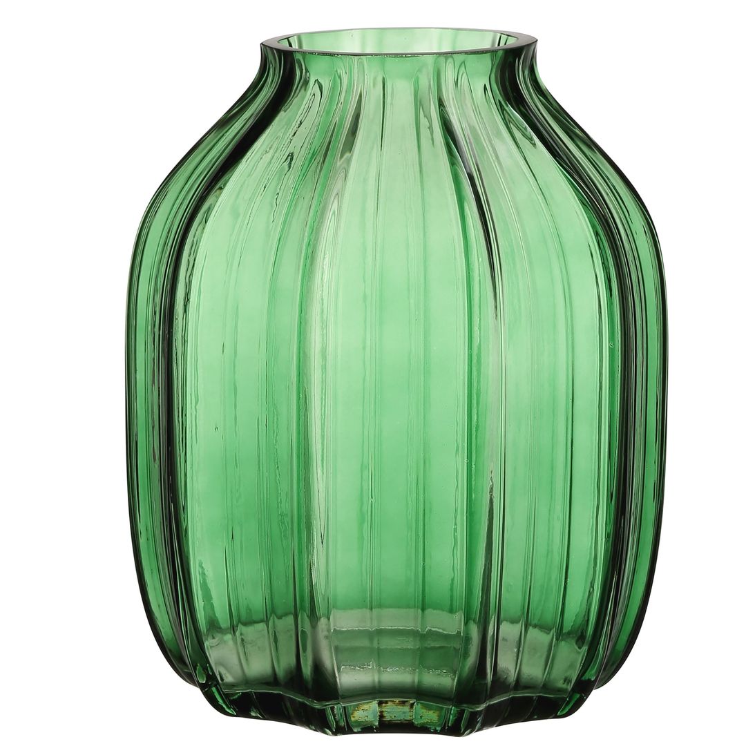 Large green glass flower vase 