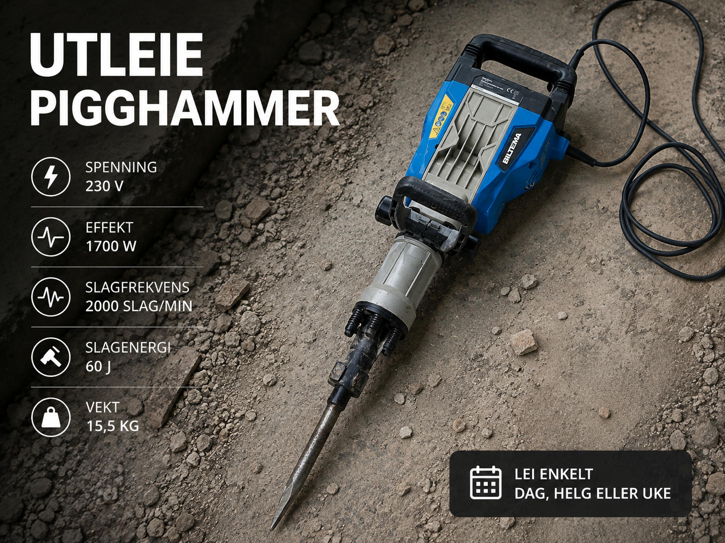 Meiselhammer for pigging av gulv og stein