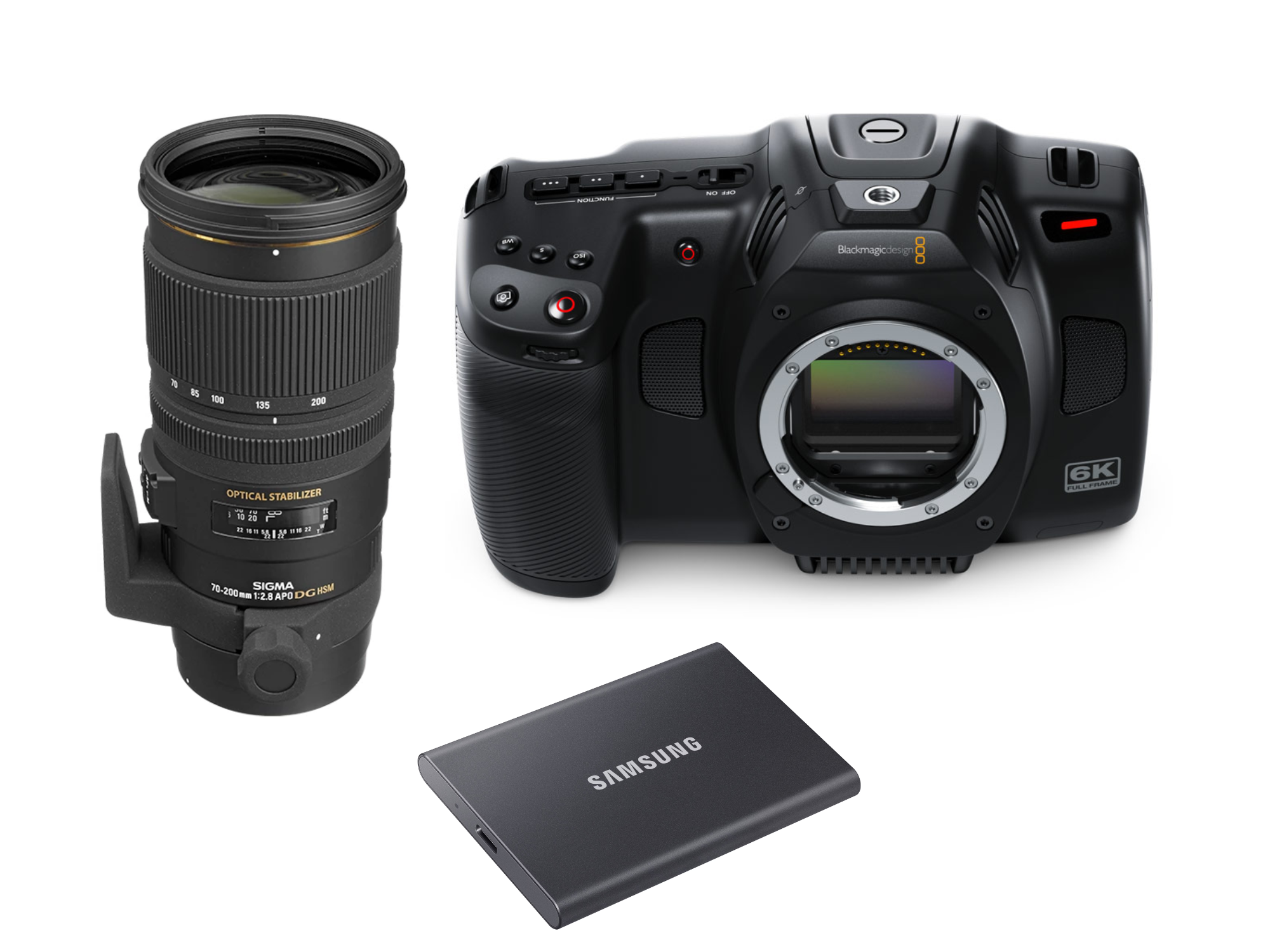 Blackmagic pocket cinema 6k + objektiv + ssd