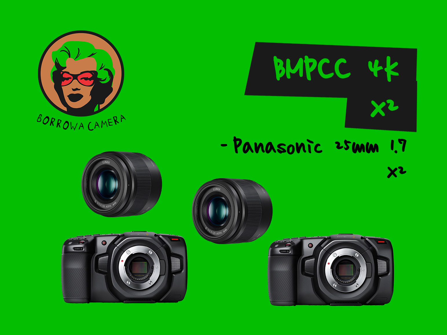 2x blackmagic pocket cinema camera 4k + 2x 25mm 1.7 + 2x 500gb ssd